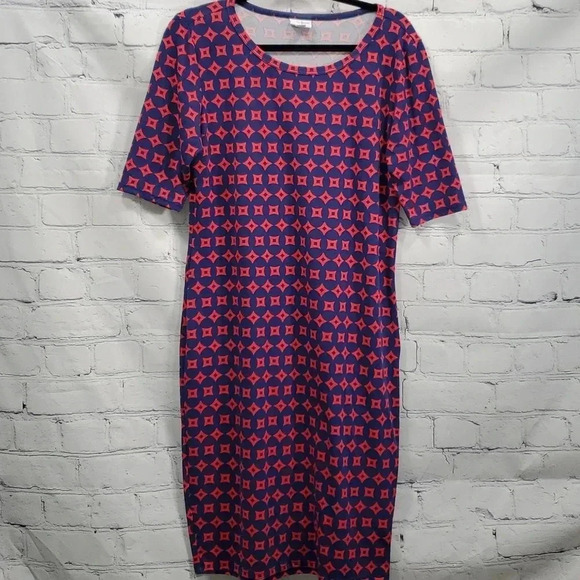 LuLaRoe Dresses & Skirts - LulaRoe Blue and Red Julia Dress Size XL